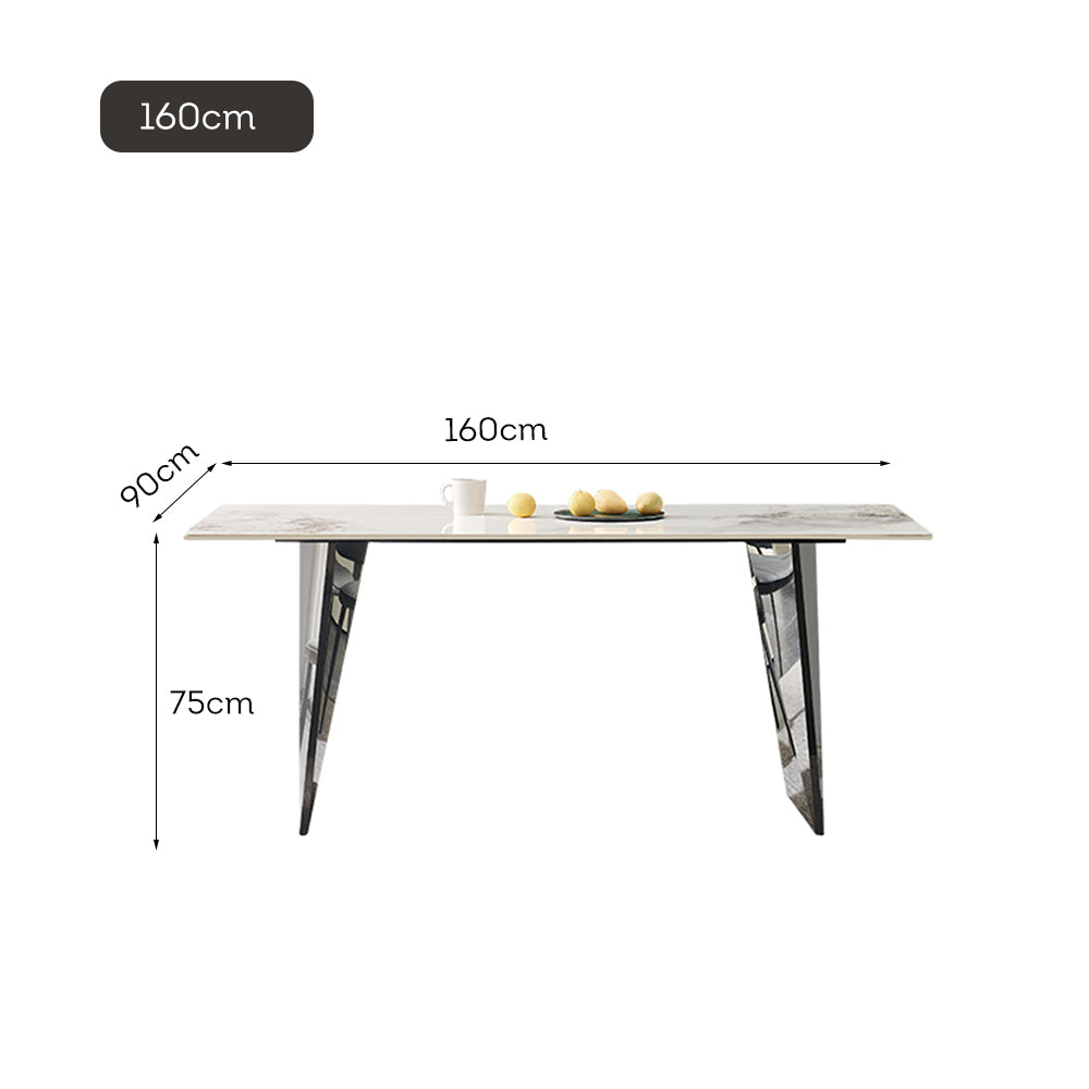 LIVARA DT1176 140/160/180cm Length 12mm Thickness Sintered Stone Tabletop Dining Table Stainless Steel Frame