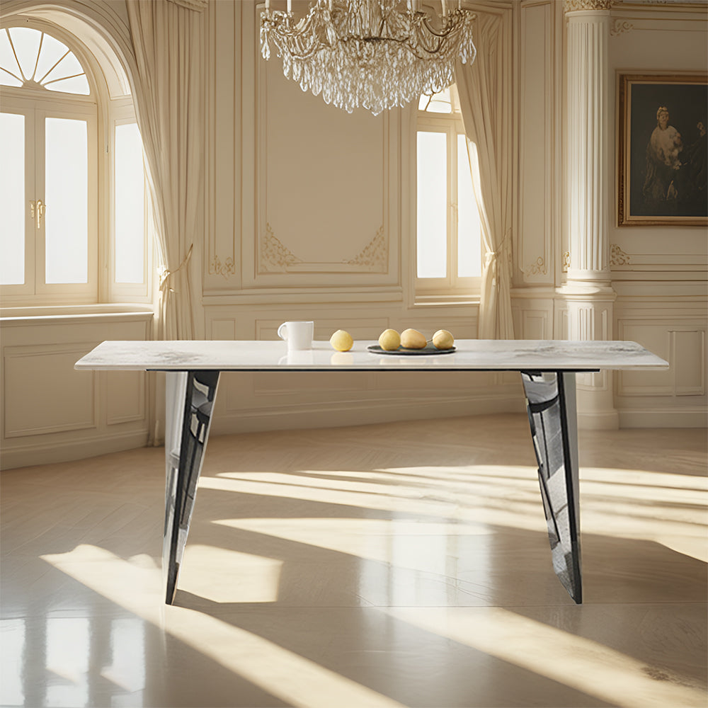 LIVARA DT1176 140/160/180cm Length 12mm Thickness Sintered Stone Tabletop Dining Table Stainless Steel Frame