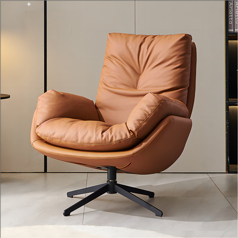LIVARA EC1048 Microfiber Leather Fabric Leisure Chair With Footstool 360-degree Swivel - Brown