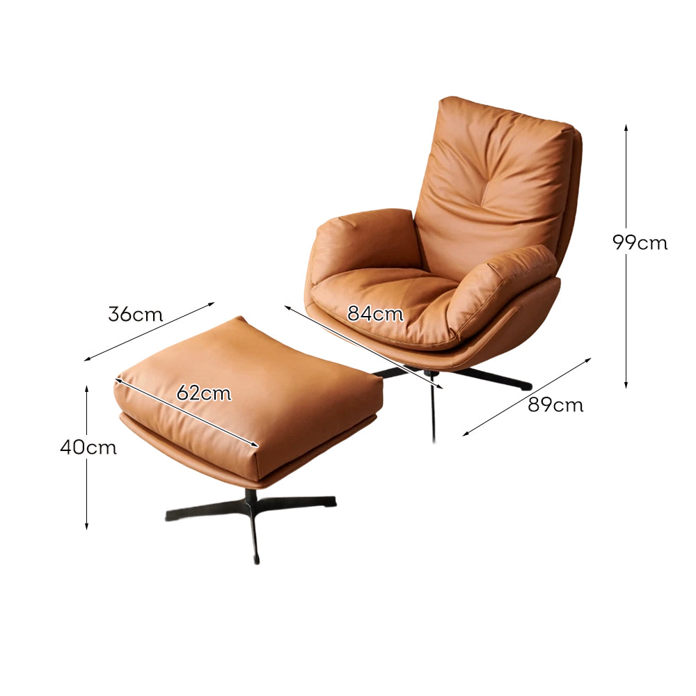 LIVARA EC1048 Microfiber Leather Fabric Leisure Chair With Footstool 360-degree Swivel - Brown