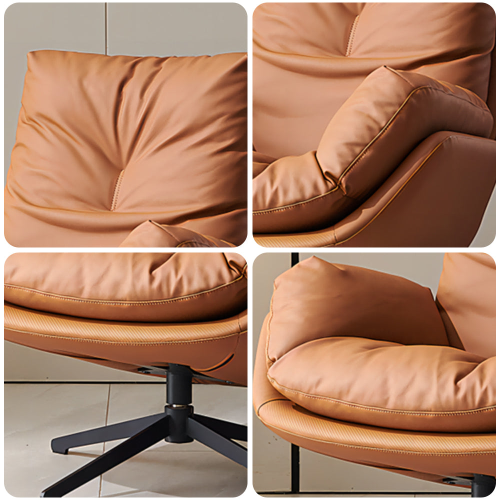 LIVARA EC1048 Microfiber Leather Fabric Leisure Chair With Footstool 360-degree Swivel - Brown