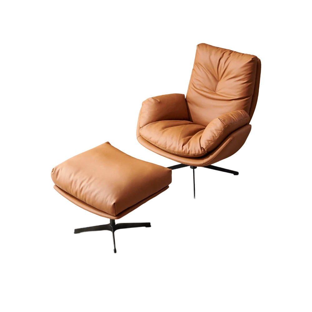 LIVARA EC1048 Microfiber Leather Fabric Leisure Chair With Footstool 360-degree Swivel - Brown