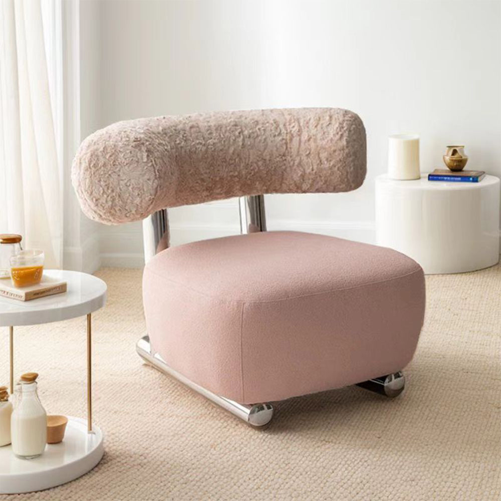 LIVARA EC1075 Lamb Fleece Brushed Velvet Stainless Steel Leisure Chair