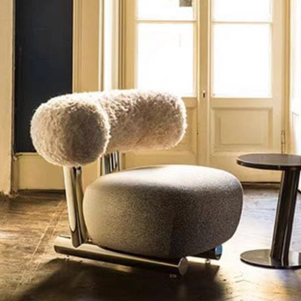 LIVARA EC1075 Lamb Fleece Brushed Velvet Stainless Steel Leisure Chair