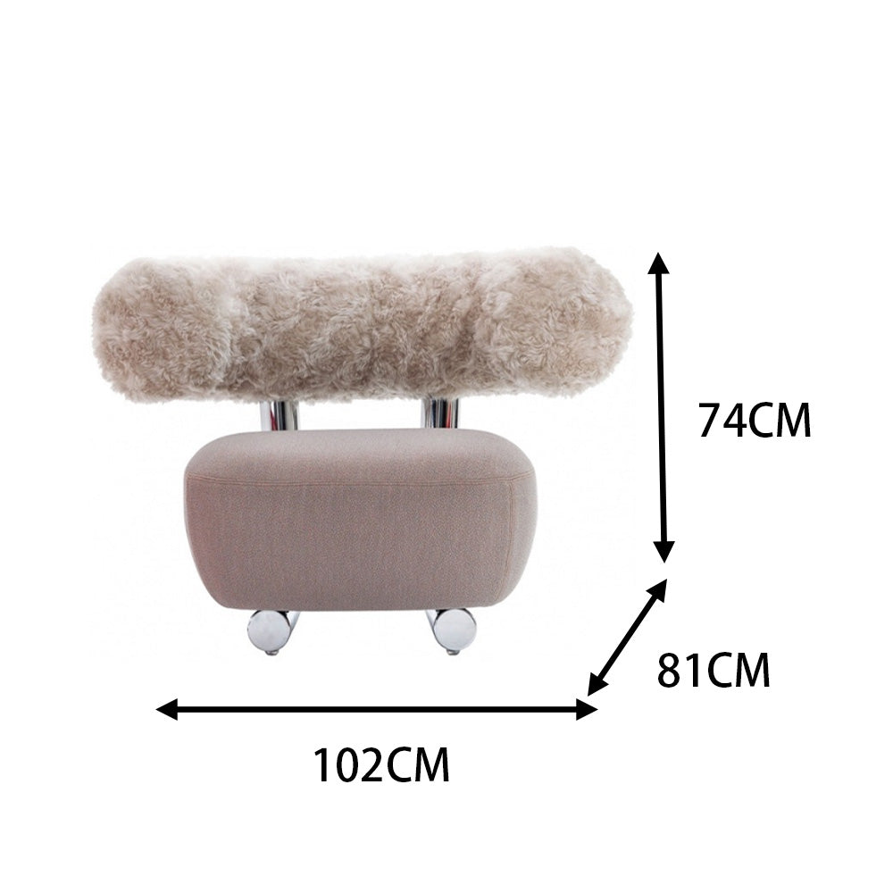 LIVARA EC1075 Lamb Fleece Brushed Velvet Stainless Steel Leisure Chair