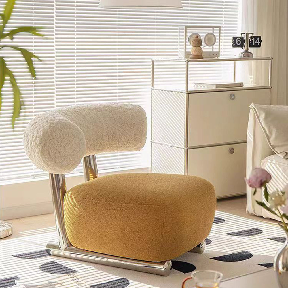 LIVARA EC1075 Lamb Fleece Brushed Velvet Stainless Steel Leisure Chair