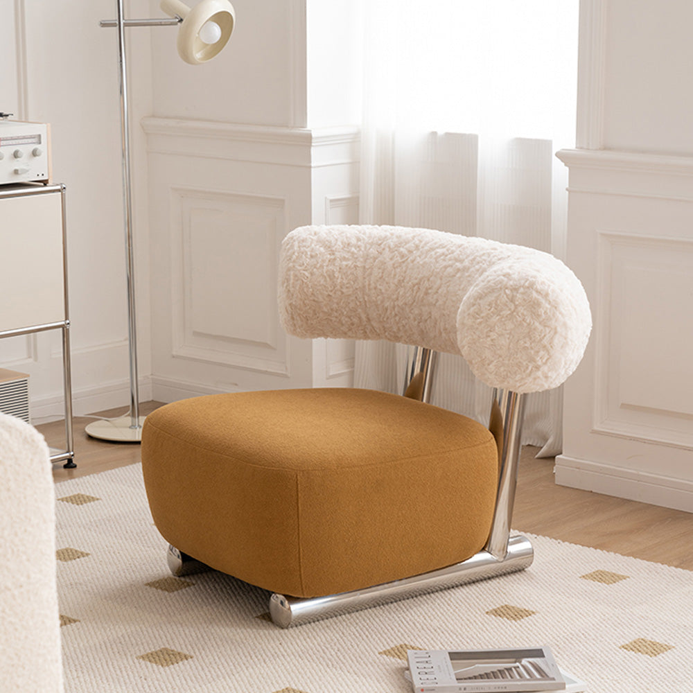 LIVARA EC1075 Lamb Fleece Brushed Velvet Stainless Steel Leisure Chair