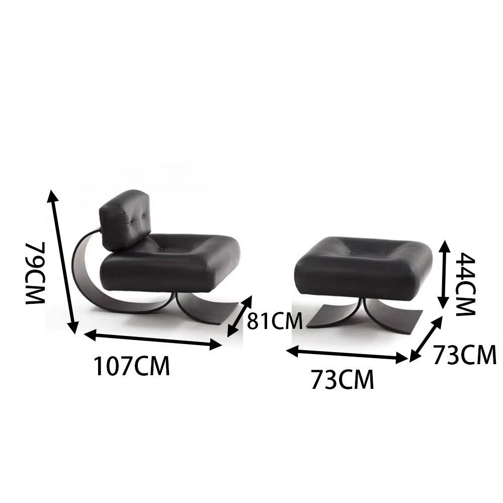 LIVARA EC1081 Fishtail Chair Lamb Fleece Black Titanium Stainless Steel Frame Leisure Chair With Ottoman