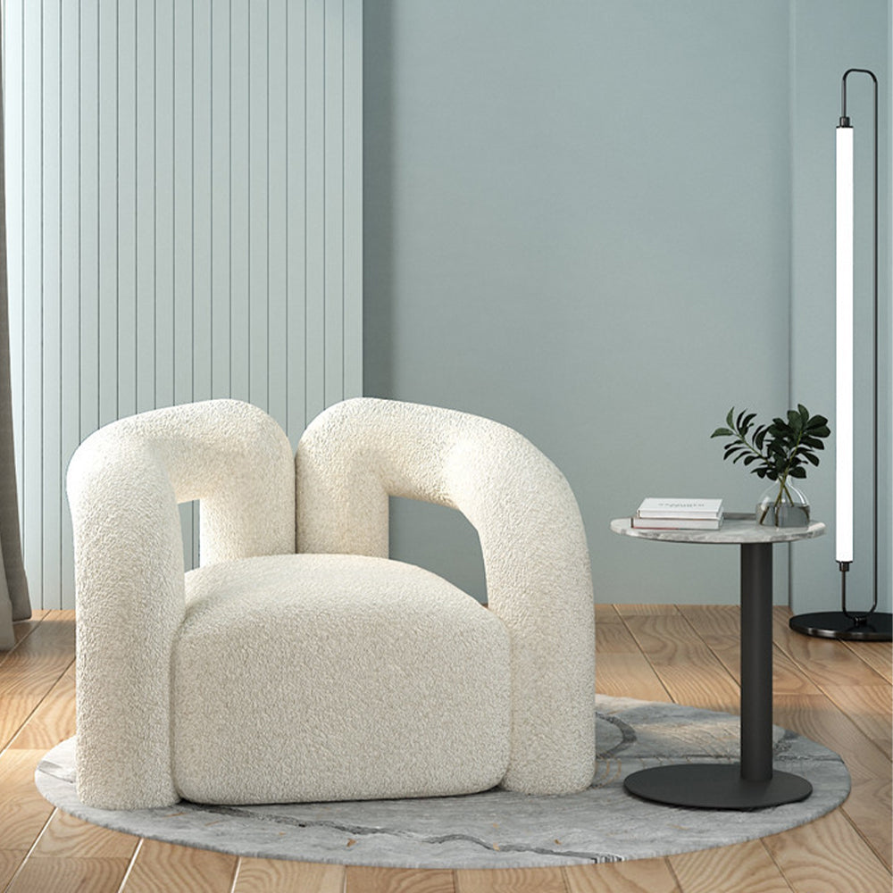 LIVARA EC1083 Minimalist Style Wooden Frame Lamb Wool Leisure Chair