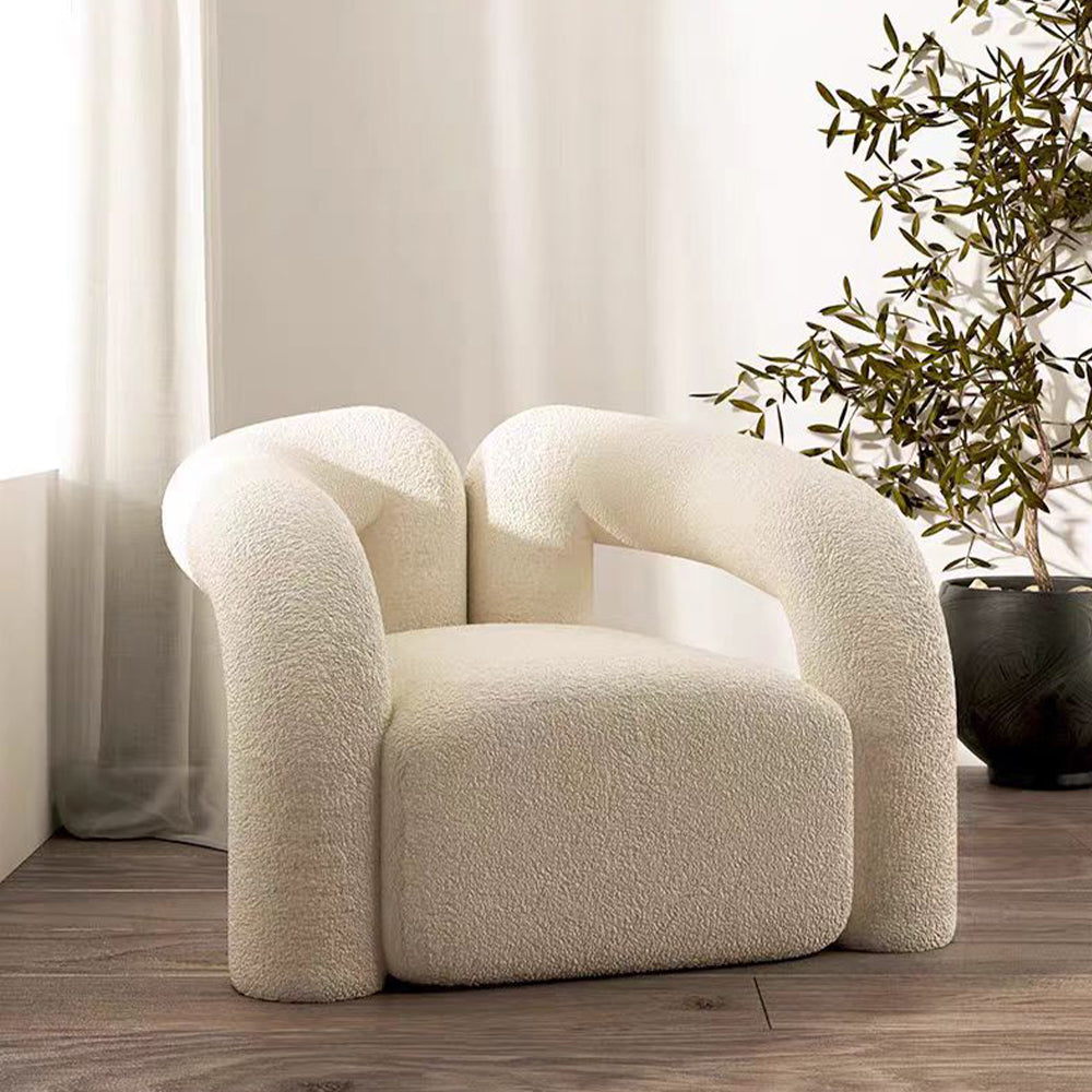 LIVARA EC1083 Minimalist Style Wooden Frame Lamb Wool Leisure Chair