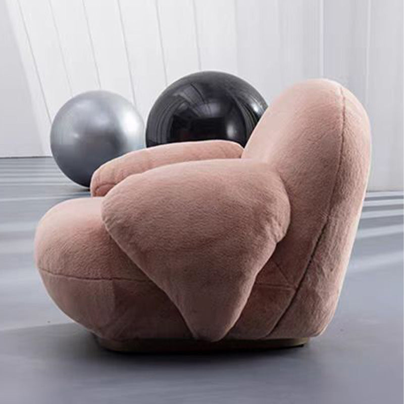 LIVARA EC1101 Rabbit Fur Solid Wood and Steel Frame Chair - Pink