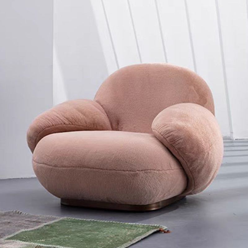 LIVARA EC1101 Rabbit Fur Solid Wood and Steel Frame Chair - Pink