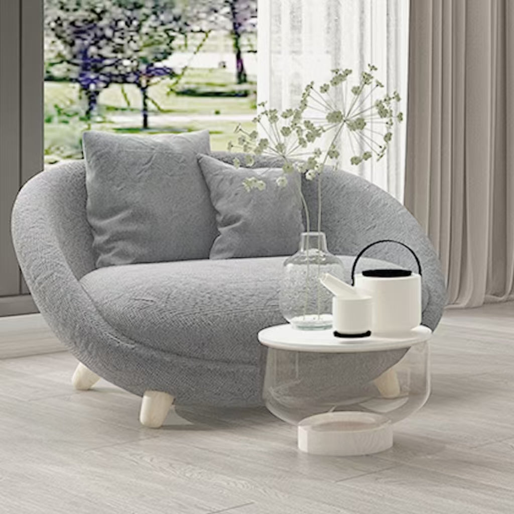 LIVARA EC1145 Solid Wood Frame High-Density Rebound Foam Leisure Chair - Light Grey