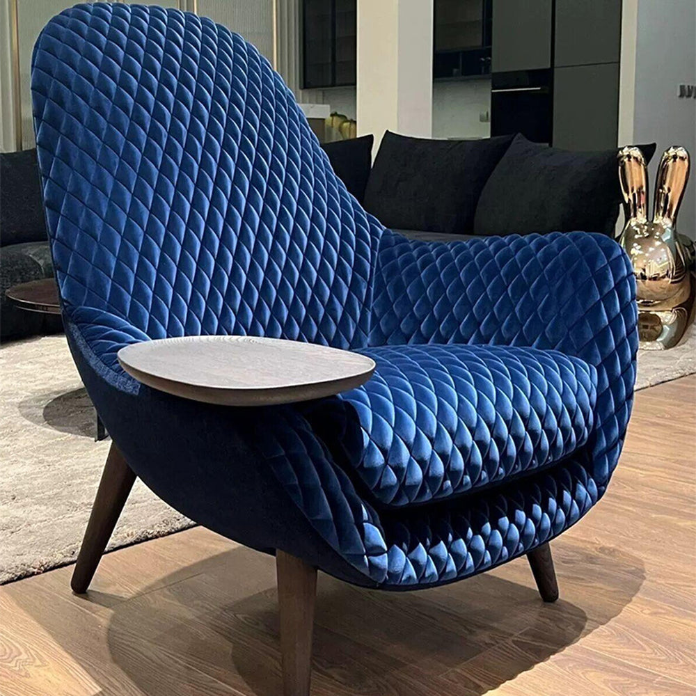 LIVARA EC1149 Silk Velvet Solid Wood and Hardware Frame Leisure Chair - Blue