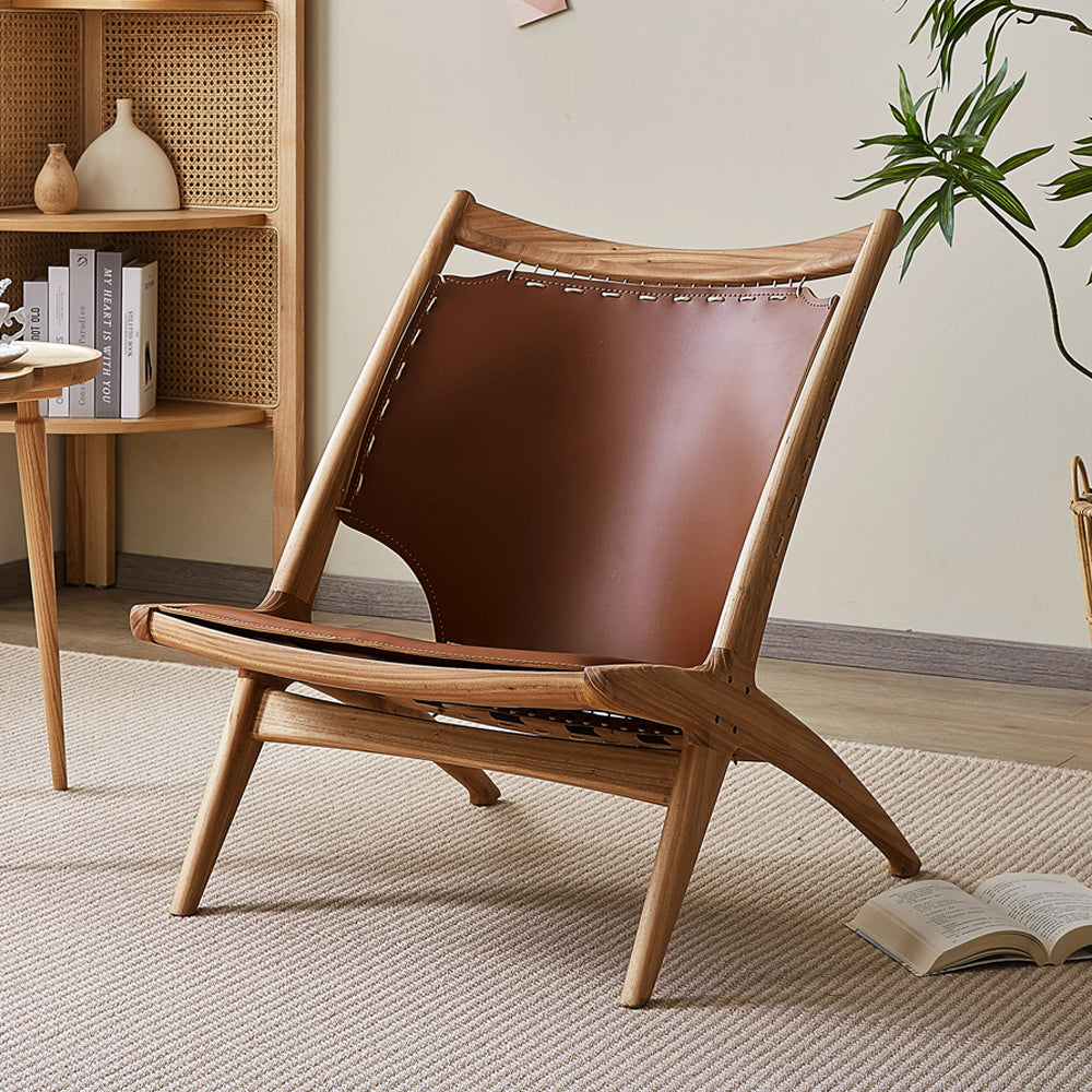 LIVARA EC1164 White Wax Wood Legs Saddle Leather Leisure Chair