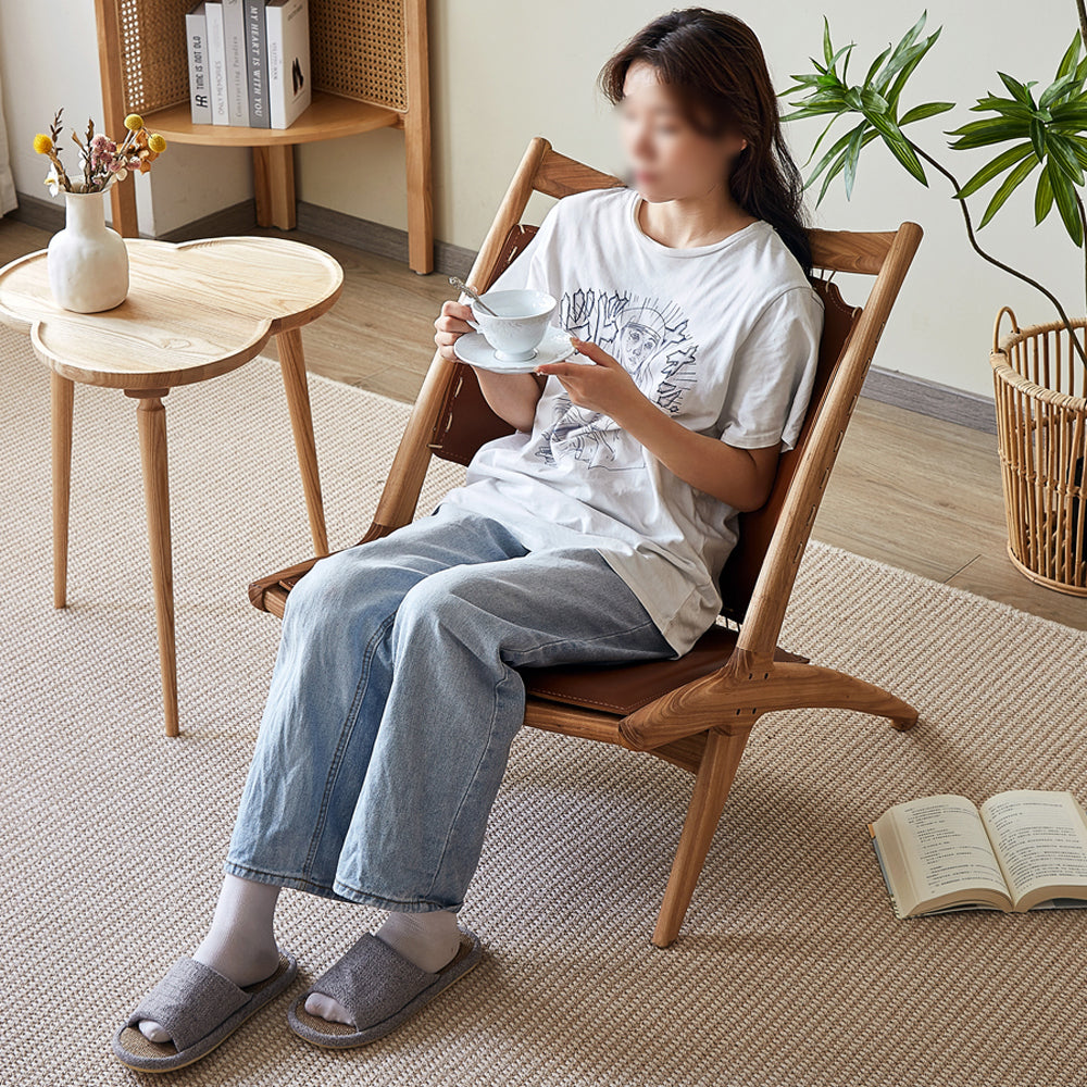 LIVARA EC1164 White Wax Wood Legs Saddle Leather Leisure Chair