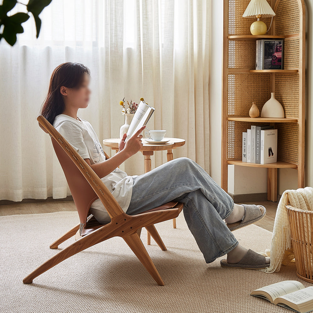 LIVARA EC1164 White Wax Wood Legs Saddle Leather Leisure Chair