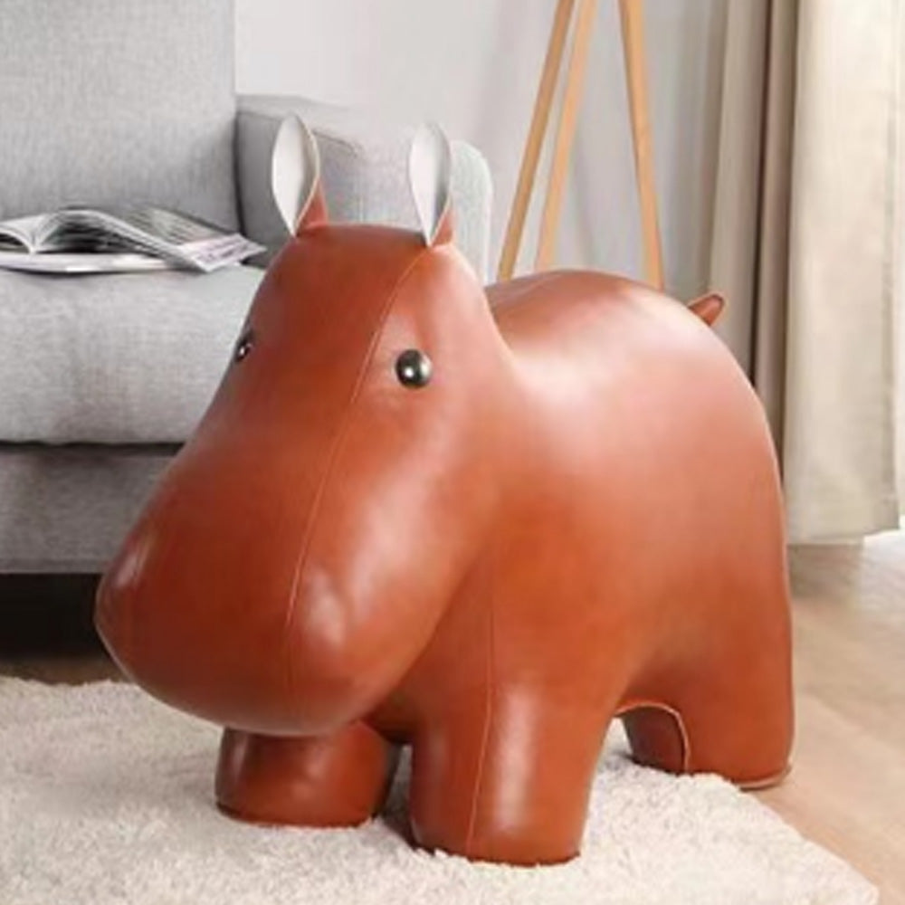 LIVARA EC1168 Cartoon Hippo Waxed Leather Solid Wood Leisure Chair