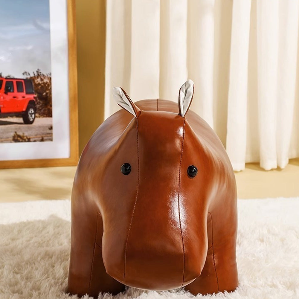 LIVARA EC1168 Cartoon Hippo Waxed Leather Solid Wood Leisure Chair