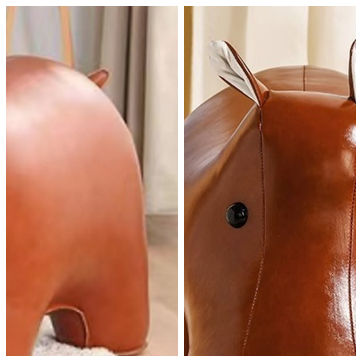 LIVARA EC1168 Cartoon Hippo Waxed Leather Solid Wood Leisure Chair