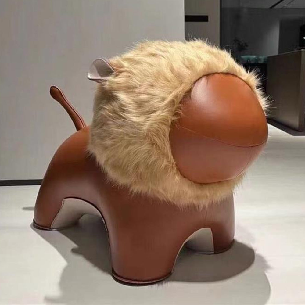 LIVARA EC1170 Cartoon Animal Waxed Leather Solid Wood Leisure Chair