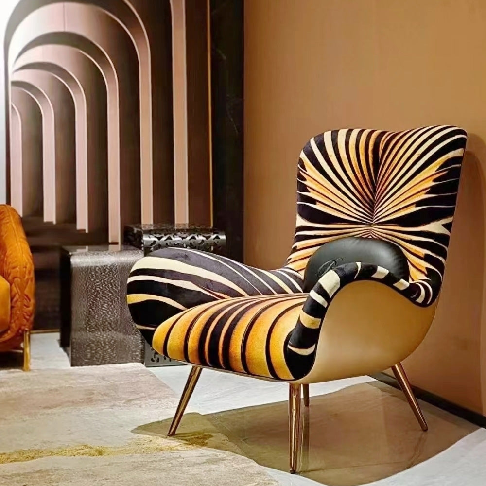 LIVARA EC1198 Molded Foam Metal Legs Tiger Pattern Design Leisure Chair