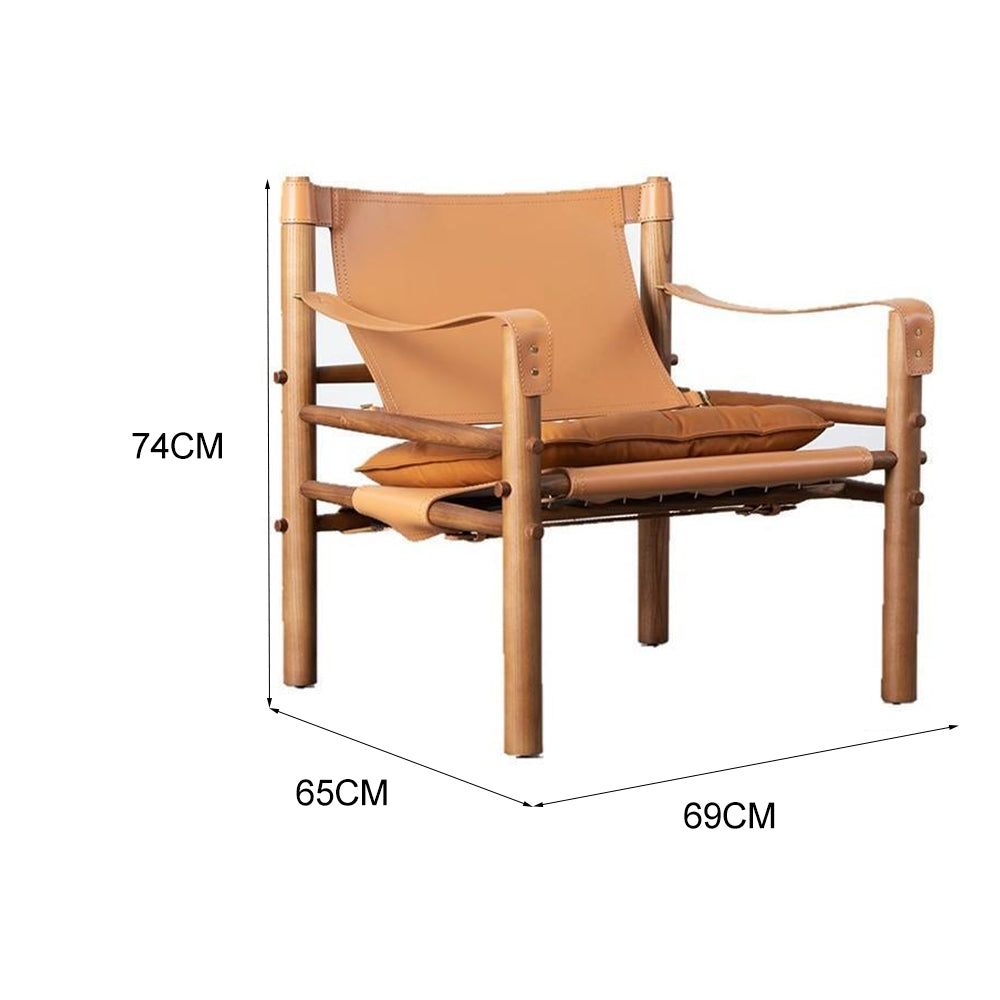 LIVARA EC1202 White Wax Wood Saddle Leather Leisure Chair