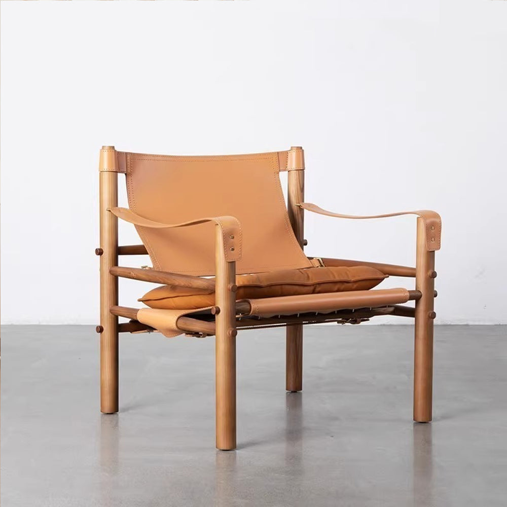 LIVARA EC1202 White Wax Wood Saddle Leather Leisure Chair