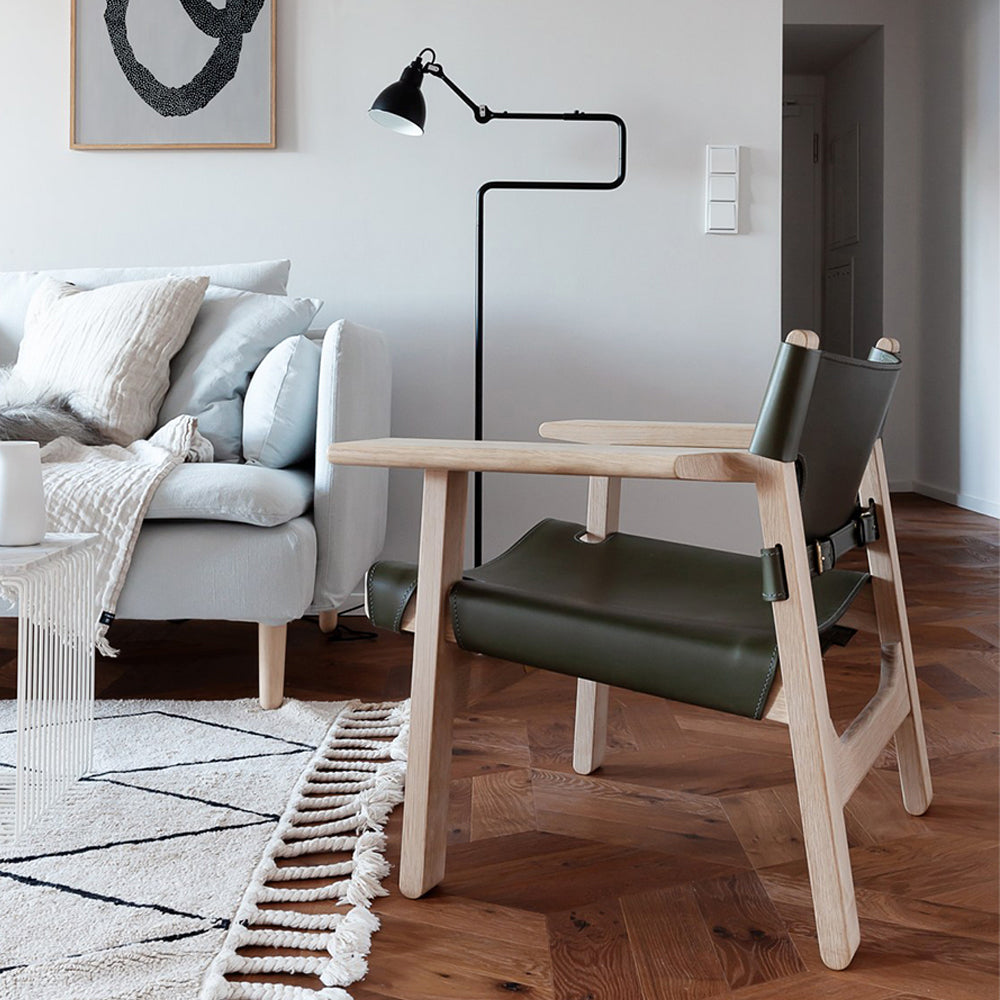 LIVARA EC1203 White Wax Wood Saddle Leather Leisure Chair