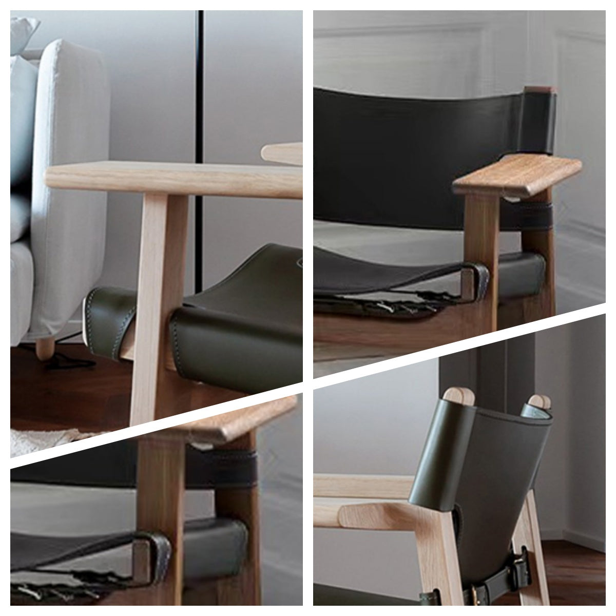 LIVARA EC1203 White Wax Wood Saddle Leather Leisure Chair