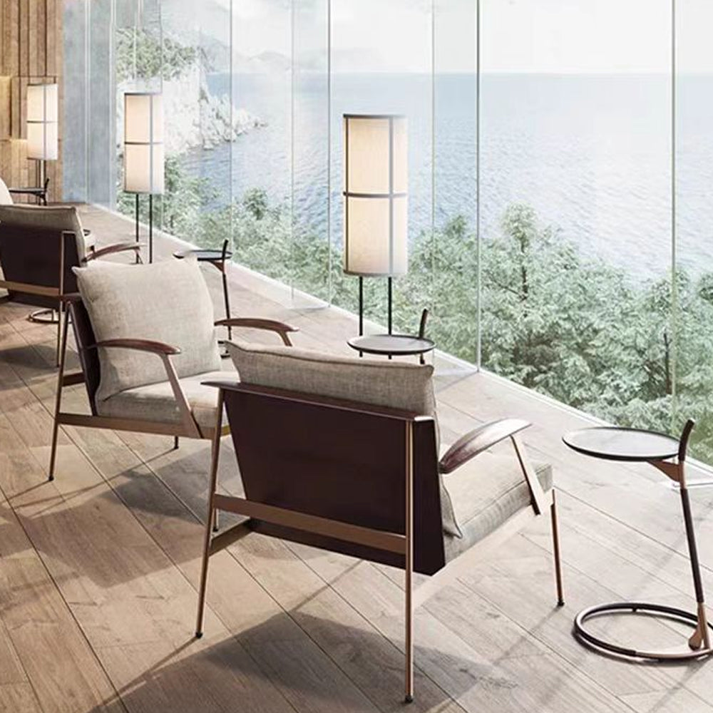 LIVARA EC1218 White Wax Wood Stainless Steel Legs Fabric Leisure Chair