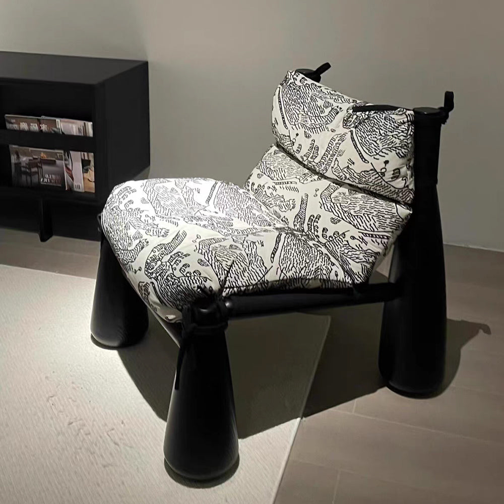 LIVARA EC1219 White Wax Wood Fabric Leisure Chair