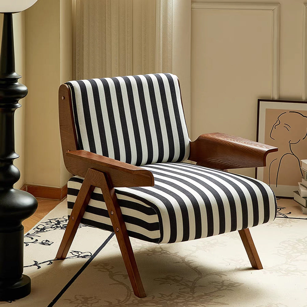 LIVARA EC1220 White Wax Wood High-Resilience Foam Fabric Leisure Chair