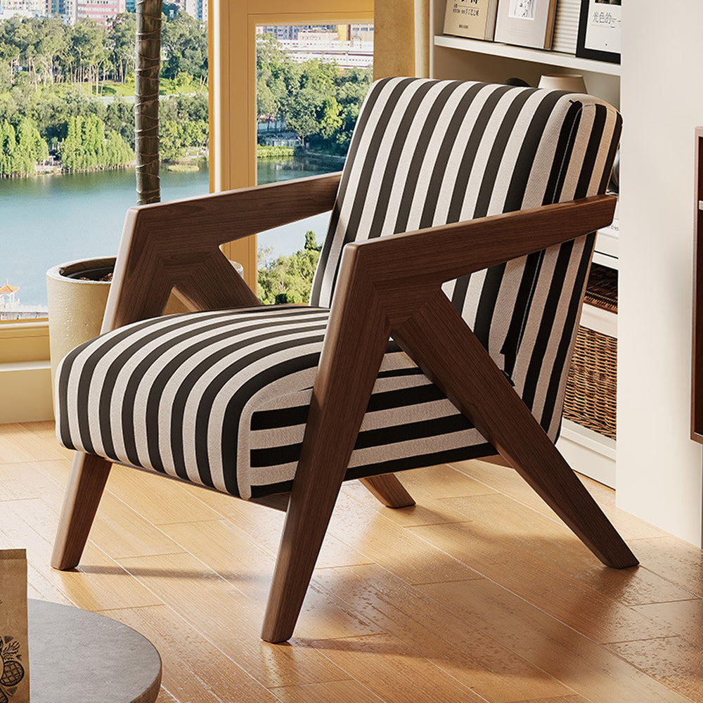 LIVARA EC1220 White Wax Wood High-Resilience Foam Fabric Leisure Chair