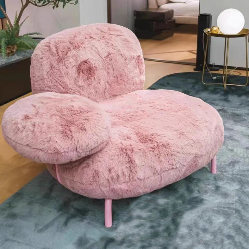 LIVARA EC1221 Metal Legs Long Plush Fabric Leisure Chair - Pink