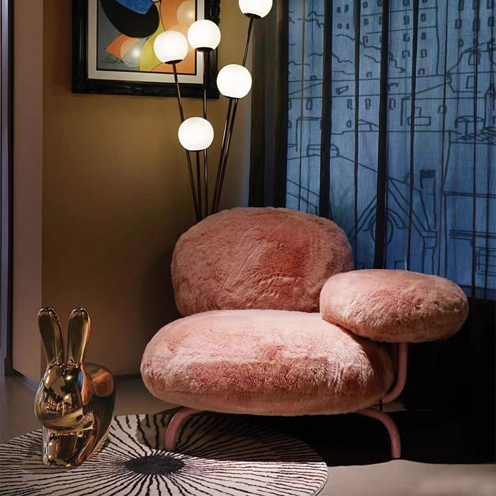 LIVARA EC1221 Metal Legs Long Plush Fabric Leisure Chair - Pink