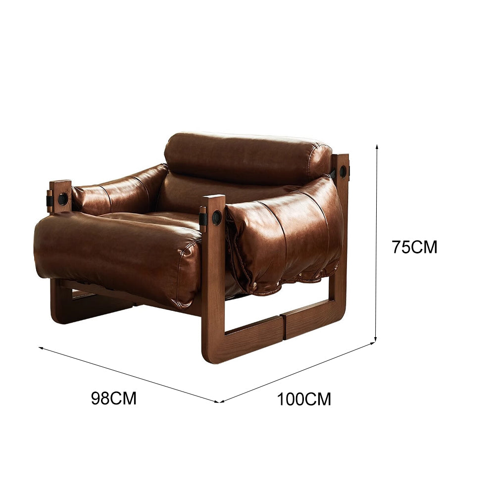 LIVARA EC1223 Oil Wax Leather White Wax Wood Fixed Legs Leisure Chair / Single Sofa