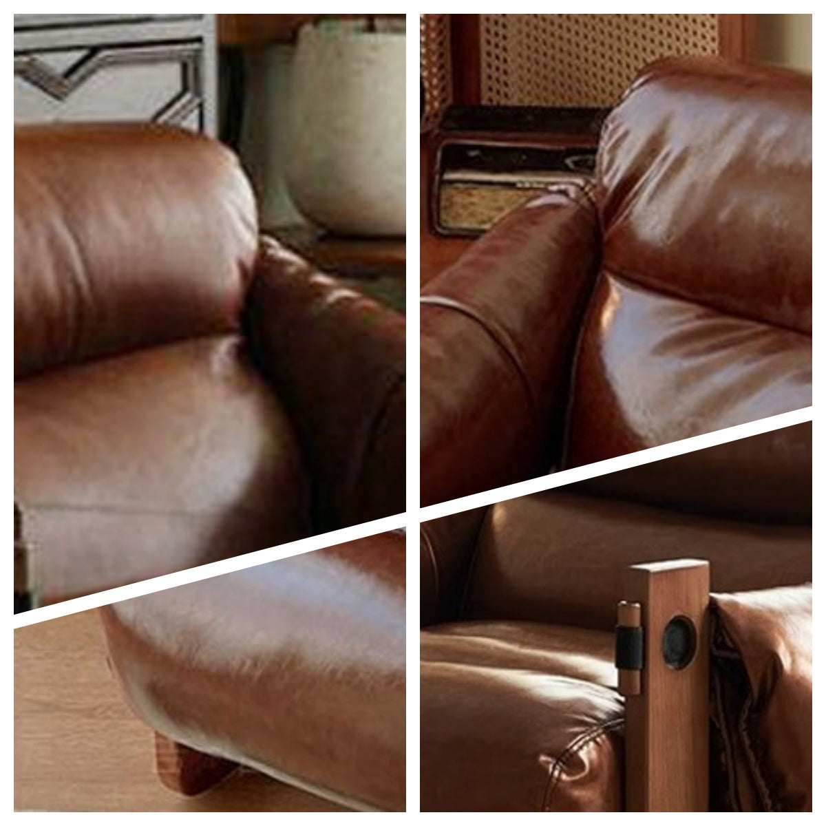 LIVARA EC1223 Oil Wax Leather White Wax Wood Fixed Legs Leisure Chair / Single Sofa