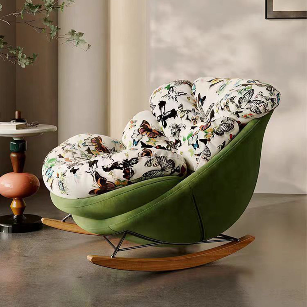 LIVARA EC1233 Bent Wood Frame Butterfly Print Leisure Chair