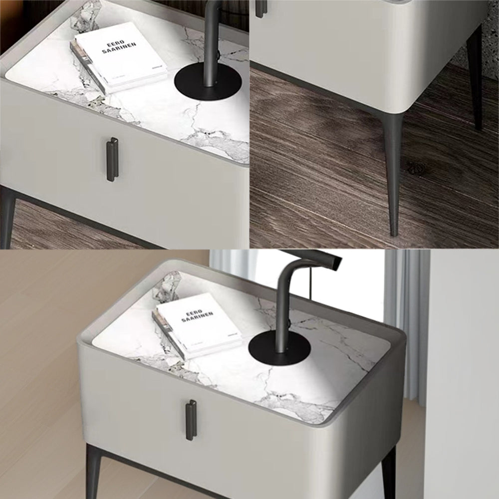 LIVARA NT1010 Modern Minimalist Style Bedside Cabinet With Sintered Stone Top
