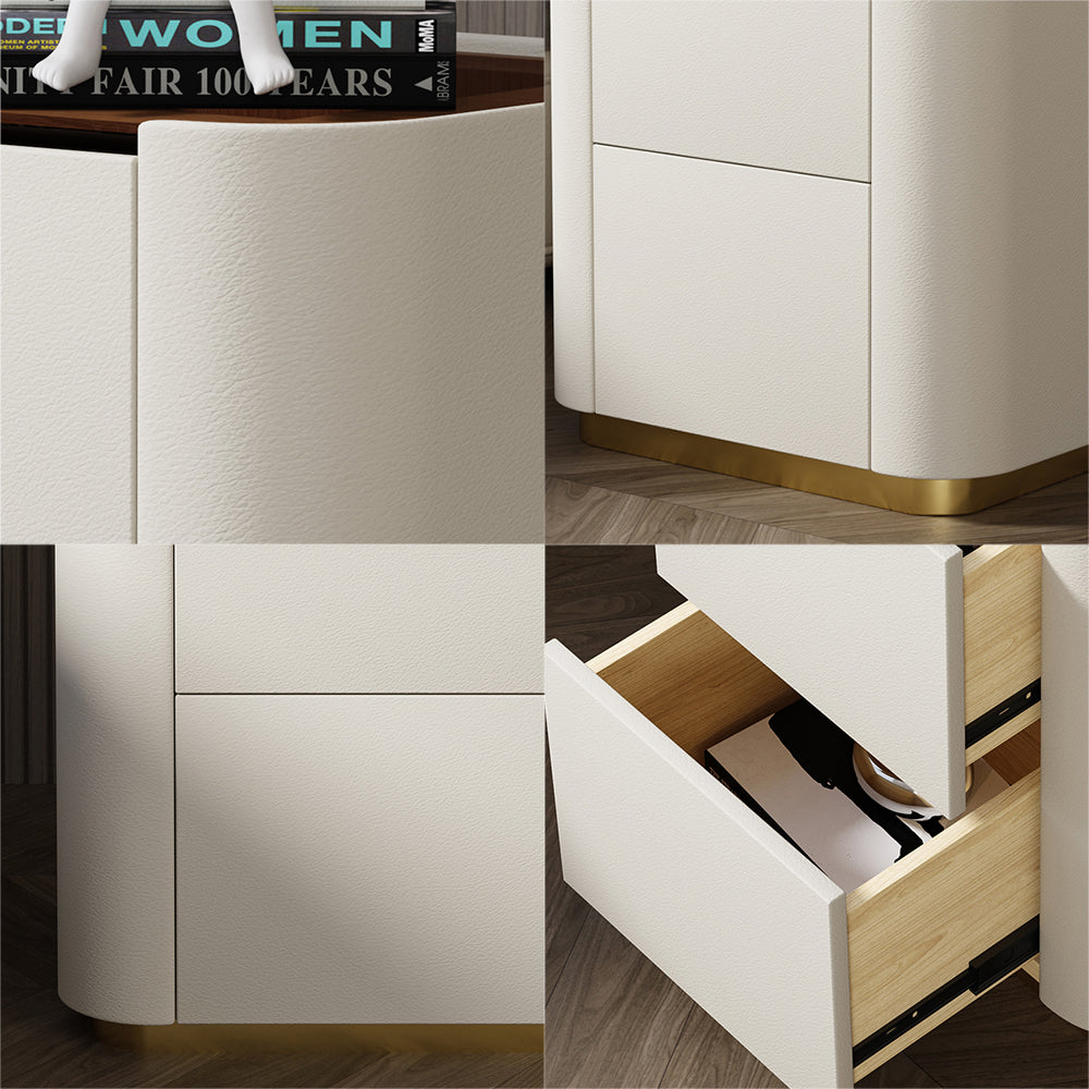 LIVARA NT1014 Modern Simplicity Style Solid Wood Bedside Table with Glass Top Small Side Cabinet - White