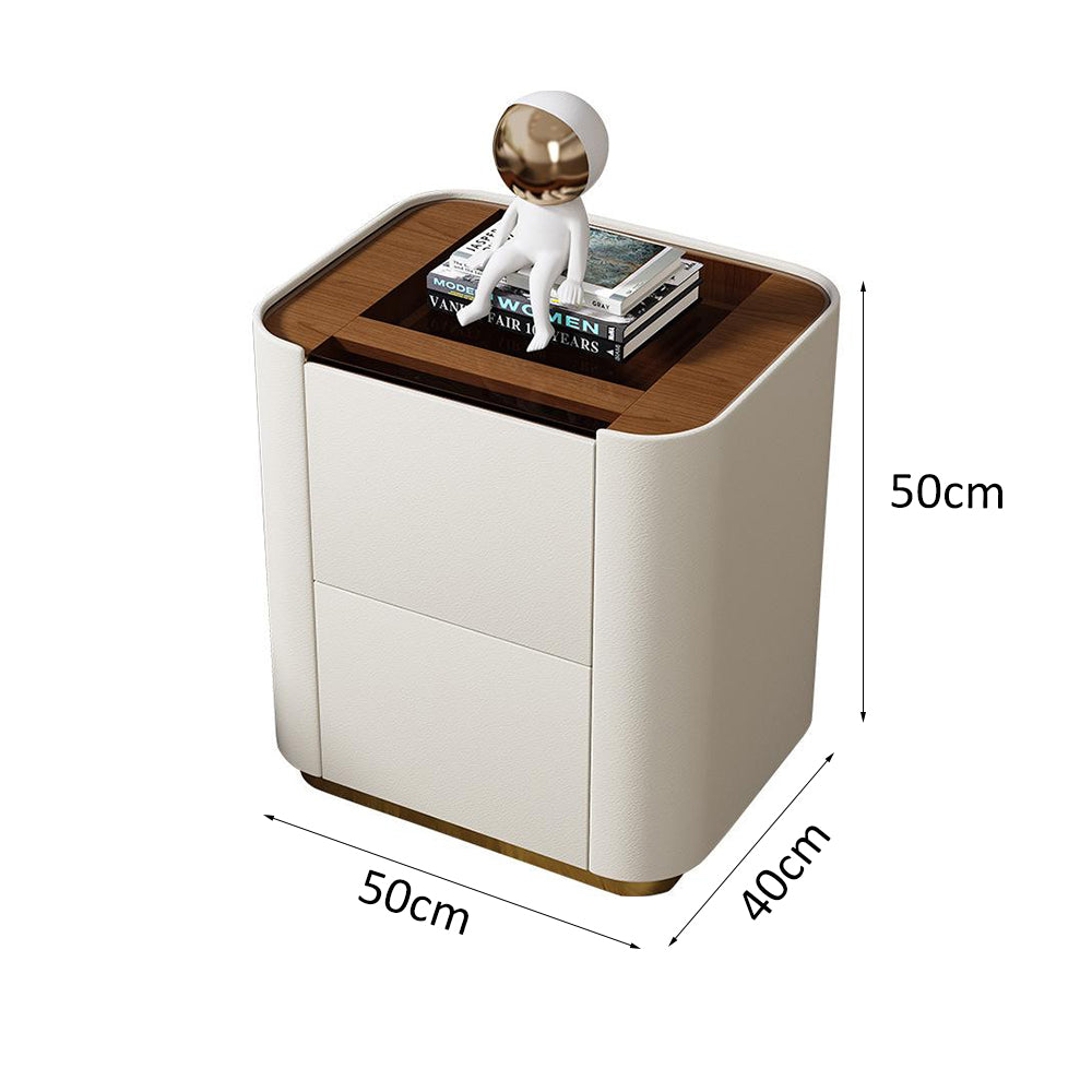 LIVARA NT1014 Modern Simplicity Style Solid Wood Bedside Table with Glass Top Small Side Cabinet - White