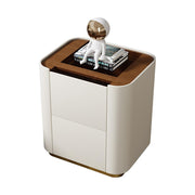 LIVARA NT1014 Modern Simplicity Style Solid Wood Bedside Table with Glass Top Small Side Cabinet - White