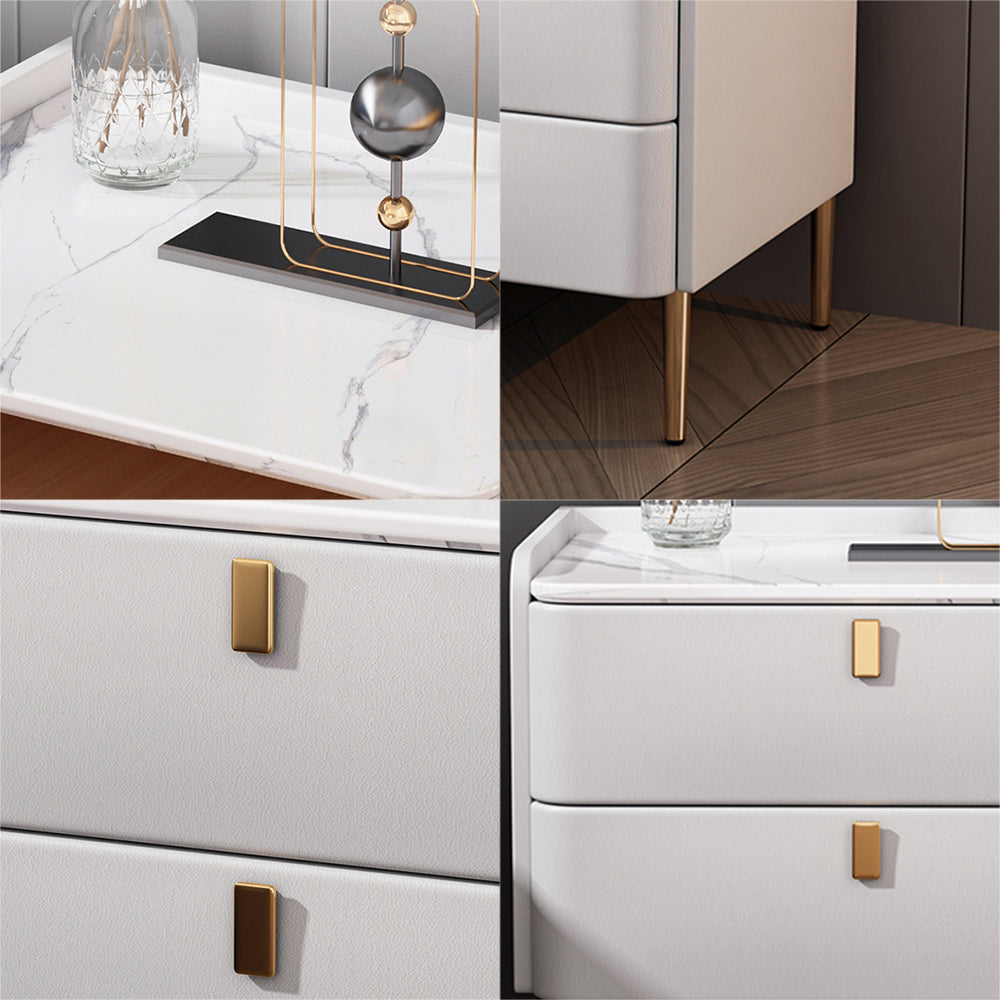 LIVARA NT1017 Modern Simplicity Style Solid Wood Bedside Table with Sintered Stone Top Small Side Cabinet - White