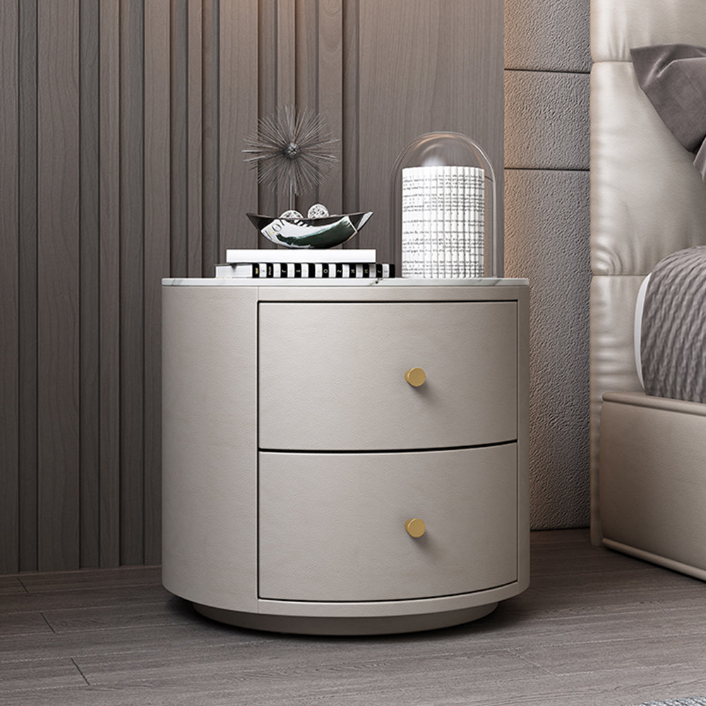 LIVARA NT1018 Modern Simplicity Style Solid Wood Bedside Table with Sintered Stone Top Small Side Cabinet - White