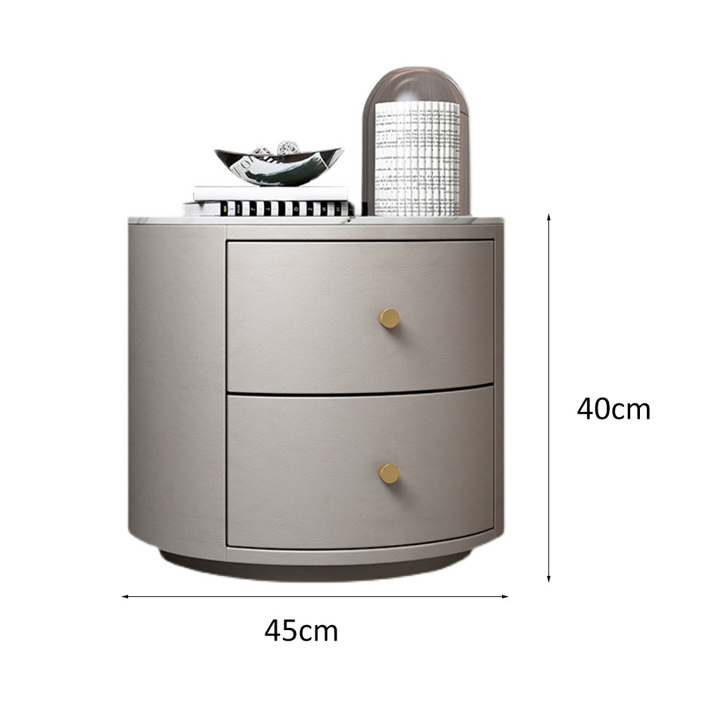 LIVARA NT1018 Modern Simplicity Style Solid Wood Bedside Table with Sintered Stone Top Small Side Cabinet - White