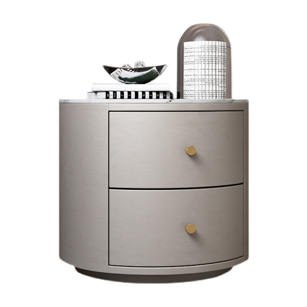 LIVARA NT1018 Modern Simplicity Style Solid Wood Bedside Table with Sintered Stone Top Small Side Cabinet - White