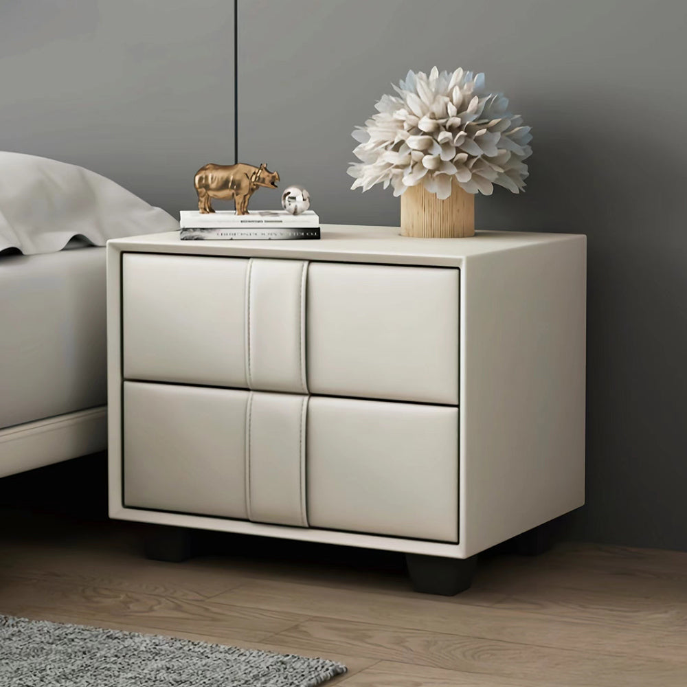 LIVARA NT1024 Modern Minimalist Style Upholstered MDF Bedside Table Small Side Cabinet - White