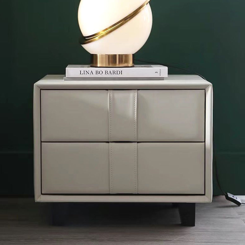 LIVARA NT1024 Modern Minimalist Style Upholstered MDF Bedside Table Small Side Cabinet - White