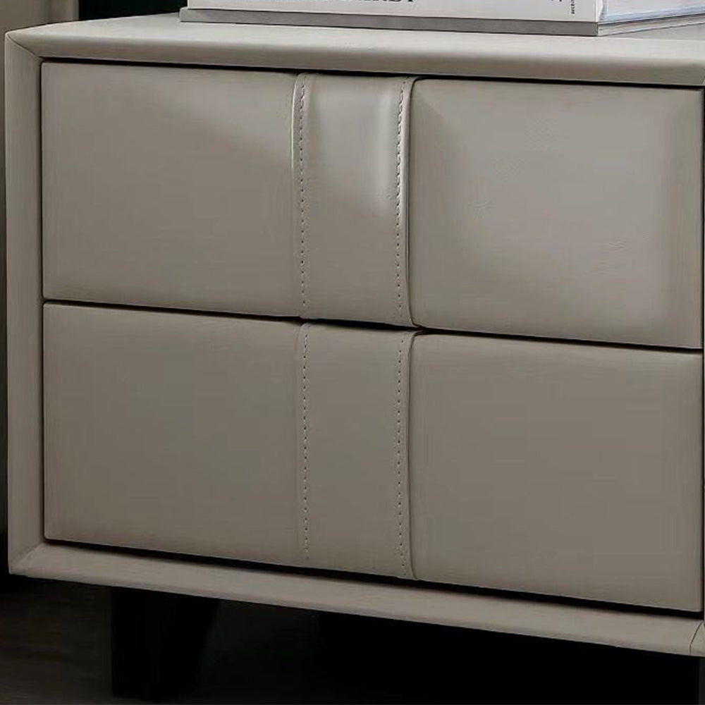 LIVARA NT1024 Modern Minimalist Style Upholstered MDF Bedside Table Small Side Cabinet - White